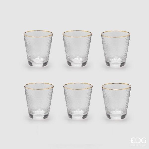 Enzo De Gasperi Set 6 Bicchieri Acqua Goldrim in vetro trasparente e bordo oro