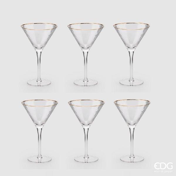 Enzo De Gasperi Set 6 Calici Cocktail Goldrim in vetro trasparente e bordo oro