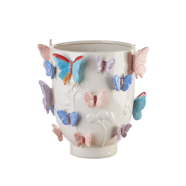 L'Oca Nera Vaso con Farfalle in Ceramica