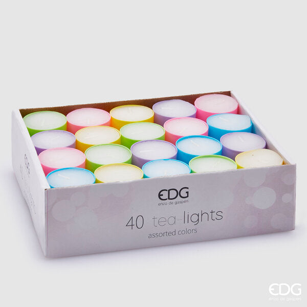 EDG Enzo De Gasperi Set 40 pezzi Candele Tea- lights Ø 3 cm. Multicolor  durata 8 ore