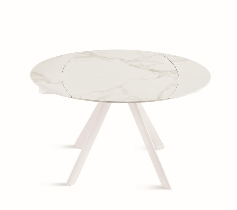 Tavolo Rotazionale Round allungabile 135 x 87 cm. in pietra effetto marmo con piano girevole che si trasforma in rotondo Ø 135 cm. Ikone Casa