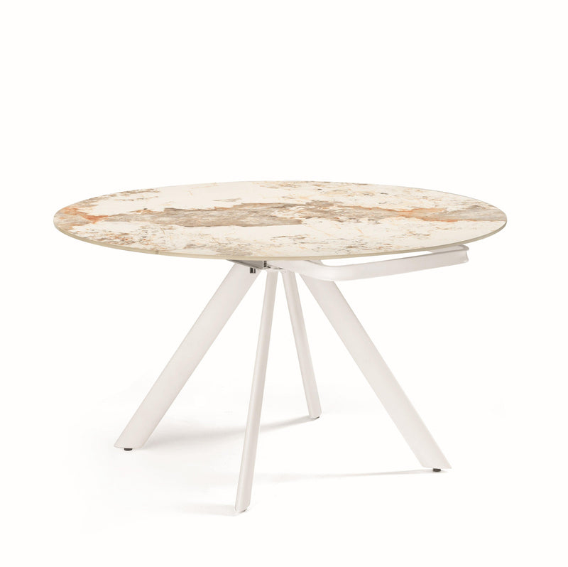 Tavolo Rotazionale Round allungabile 135 x 87 cm. in pietra effetto marmo con piano girevole che si trasforma in rotondo Ø 135 cm. Ikone Casa