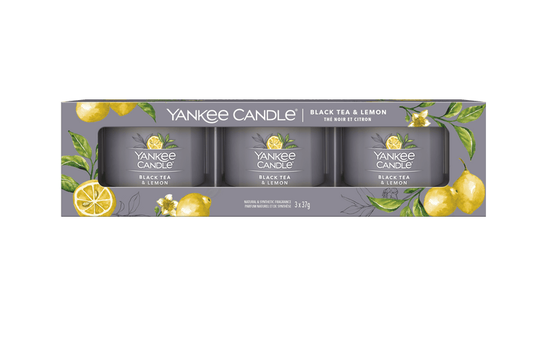 Yankee Candle Confezione  3 Candele Votive in Vetro  Black Tea & Lemon