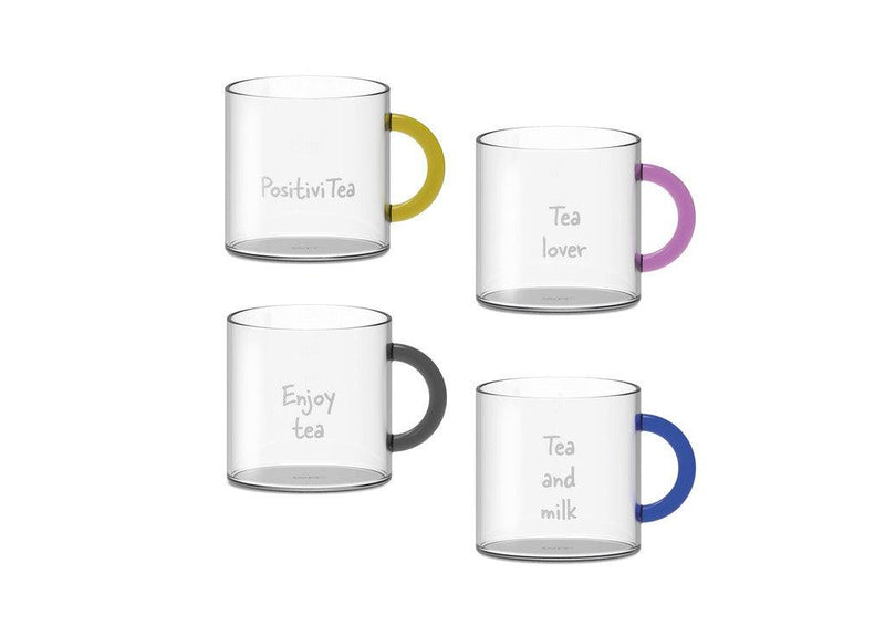 Set 4 tazze da tè/ in vetro borosilicato con decoro WD Lifestyle